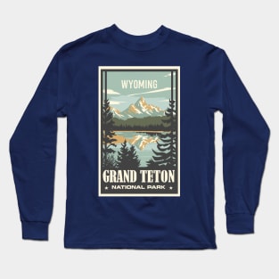 A Vintage Travel Art of the Grand Teton National Park - Wyoming - US Long Sleeve T-Shirt